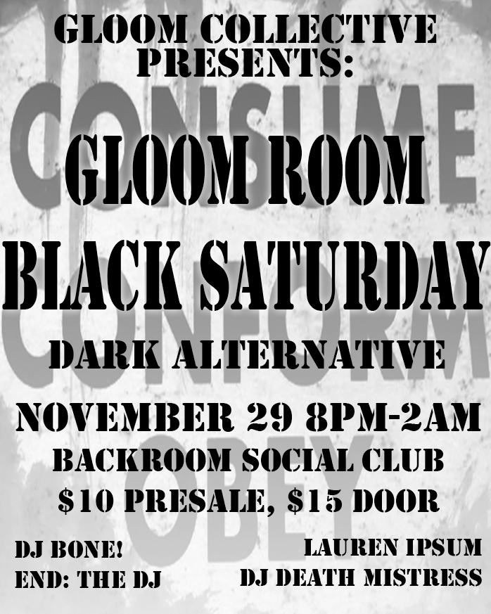 November Gloom Room 2025 Black Saturday flyer
