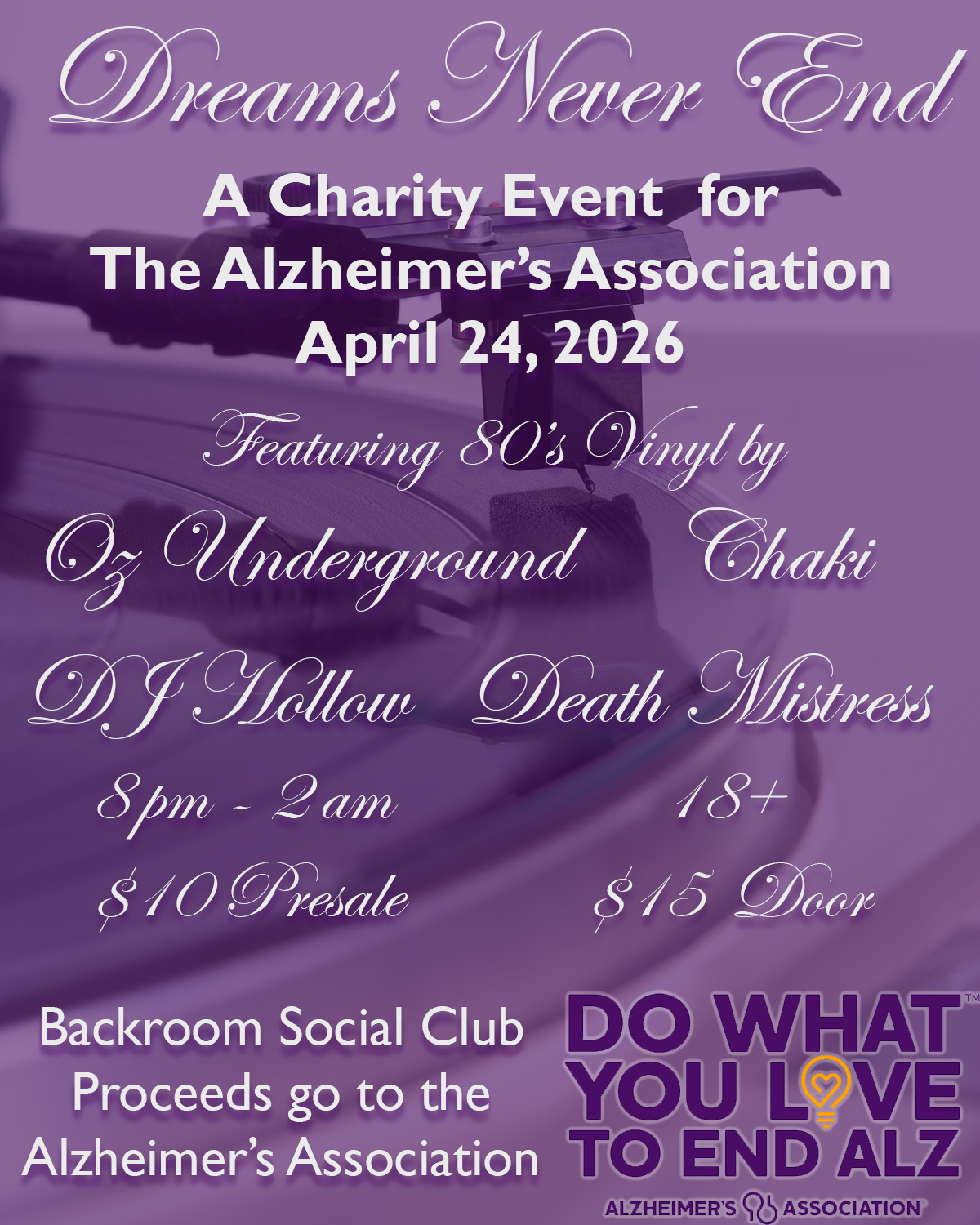 Dreams Never Die Alzheimer's Association Fundraiser April 2026